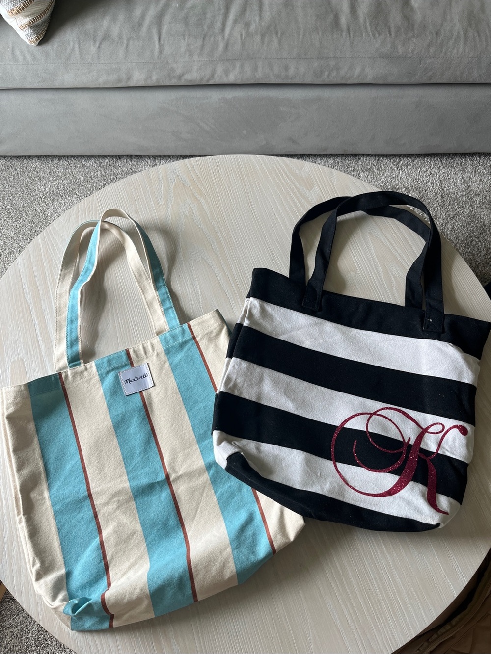 Canvas Stripe Tote Bag - Blue/Cream